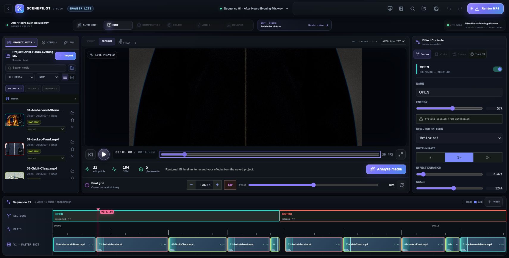 After Hours sequence in the real ScenePilot editor
