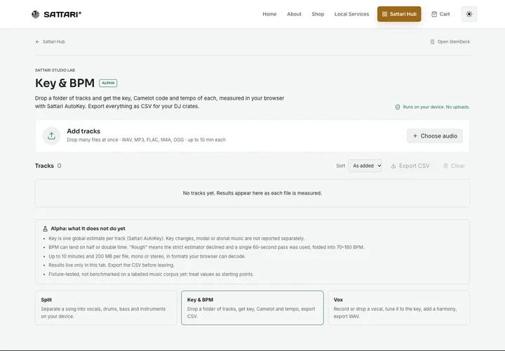 Key & BPM live browser workspace