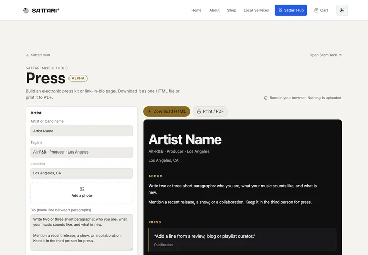 Press live browser workspace
