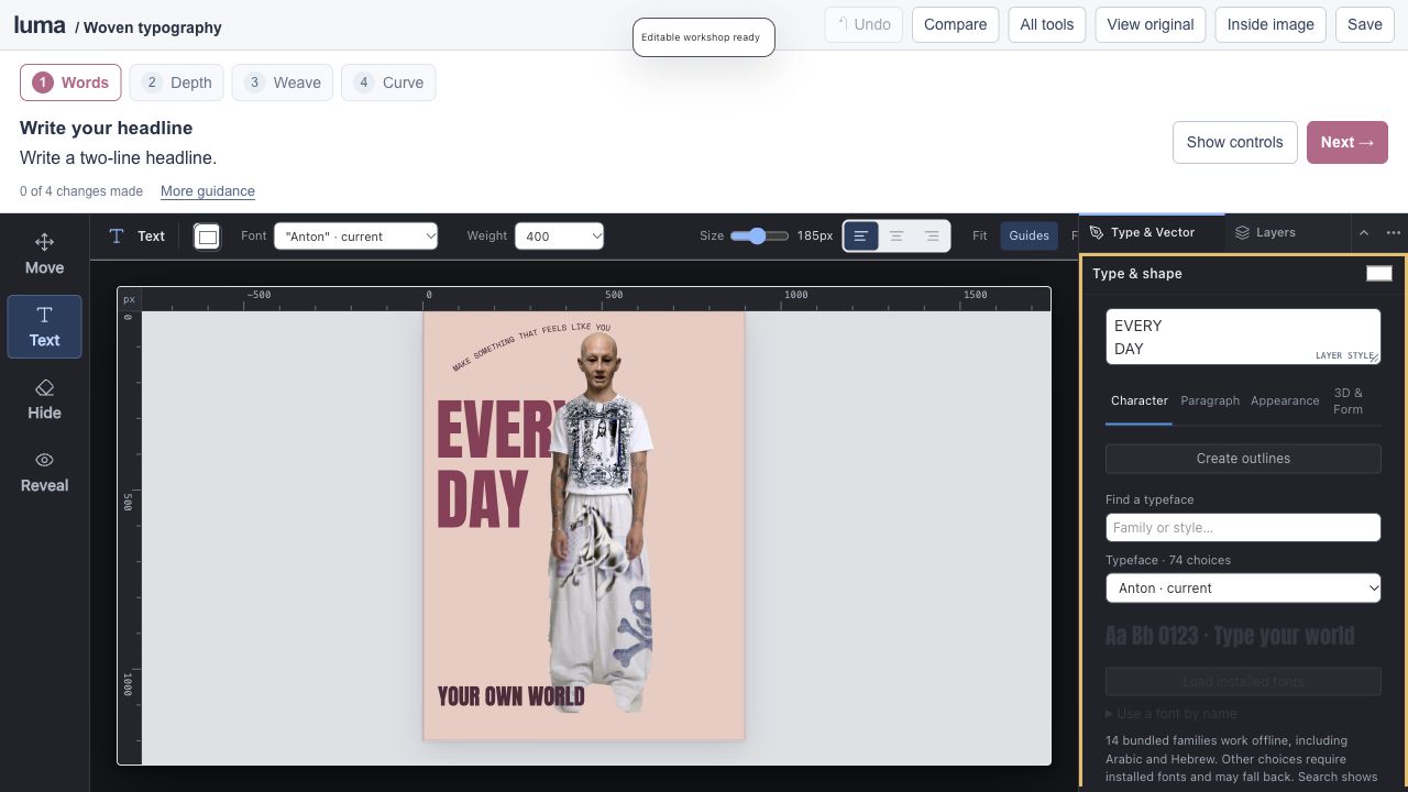 Actual Luma Studio workshop. Give your type depth