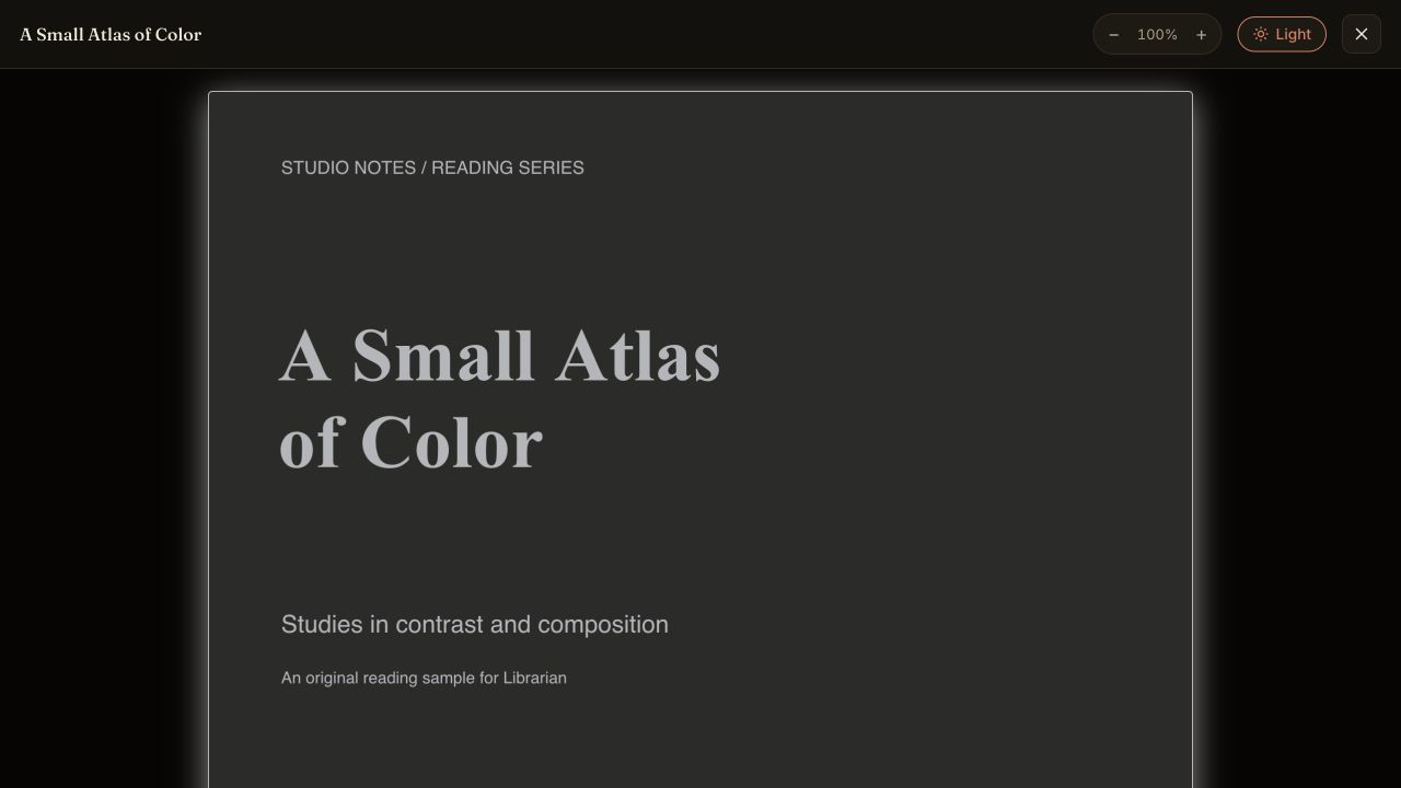 Switch the surrounding reader interface to a dark theme. Change the atmosphere