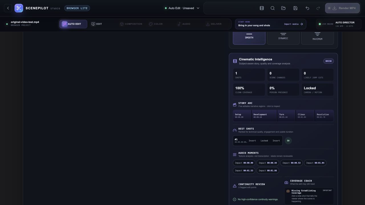 Analyze an original test clip to reveal timing and shot information. Find the rhythm